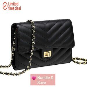 Small Leather Crossbody Bag with Card Slots & Chain Strap for Phone